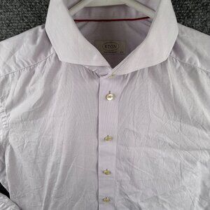 Eton Button Up Shirt Long Sleeve Men Cotton Striped Purple Contemporary 15.75 **